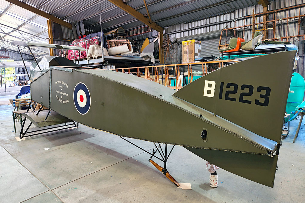 Bristol Fighter F2B Fighter AFC B1223 replica ready for completion of tail at Luskintyre Aircraft Restoration