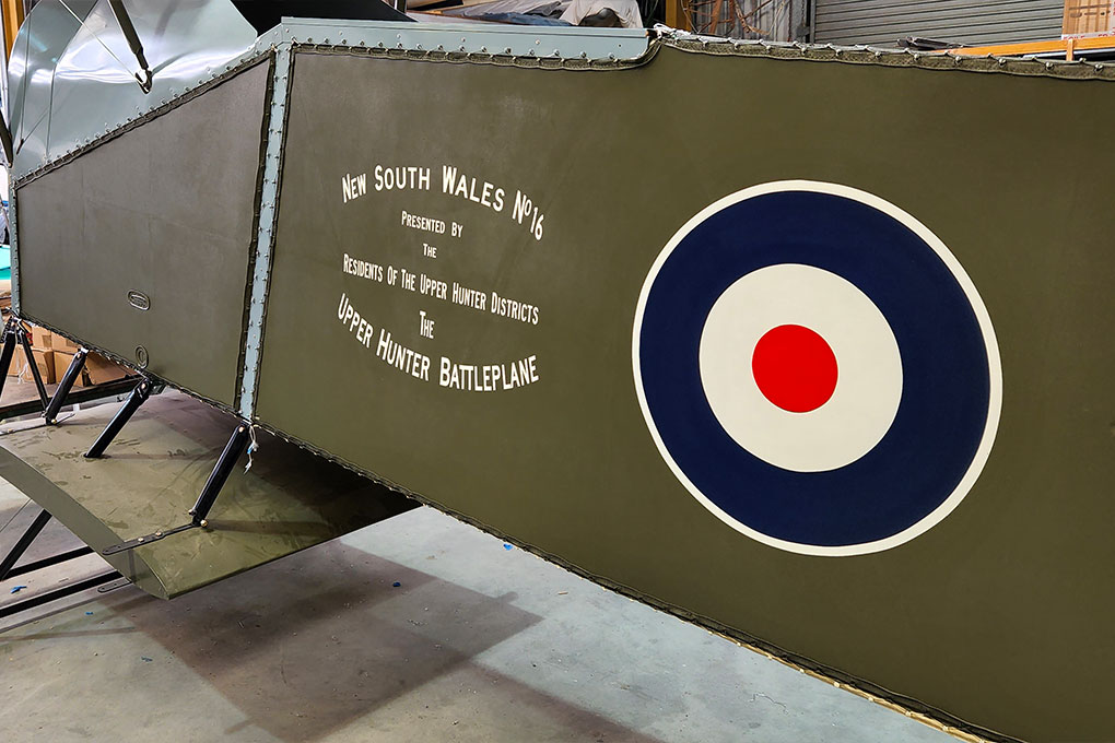 Bristol Fighter F2B Fighter AFC B1223 sign writing detail completed at Luskintyre Aircraft Restoration