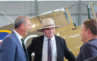 Hunter Fighter Collection awarded $150,000 grant to restore Spitfire X4009, Barnaby Joyce MP & Ross Pay - The Pat Hughes Spitfire is owned by Hunter Fighter Collection